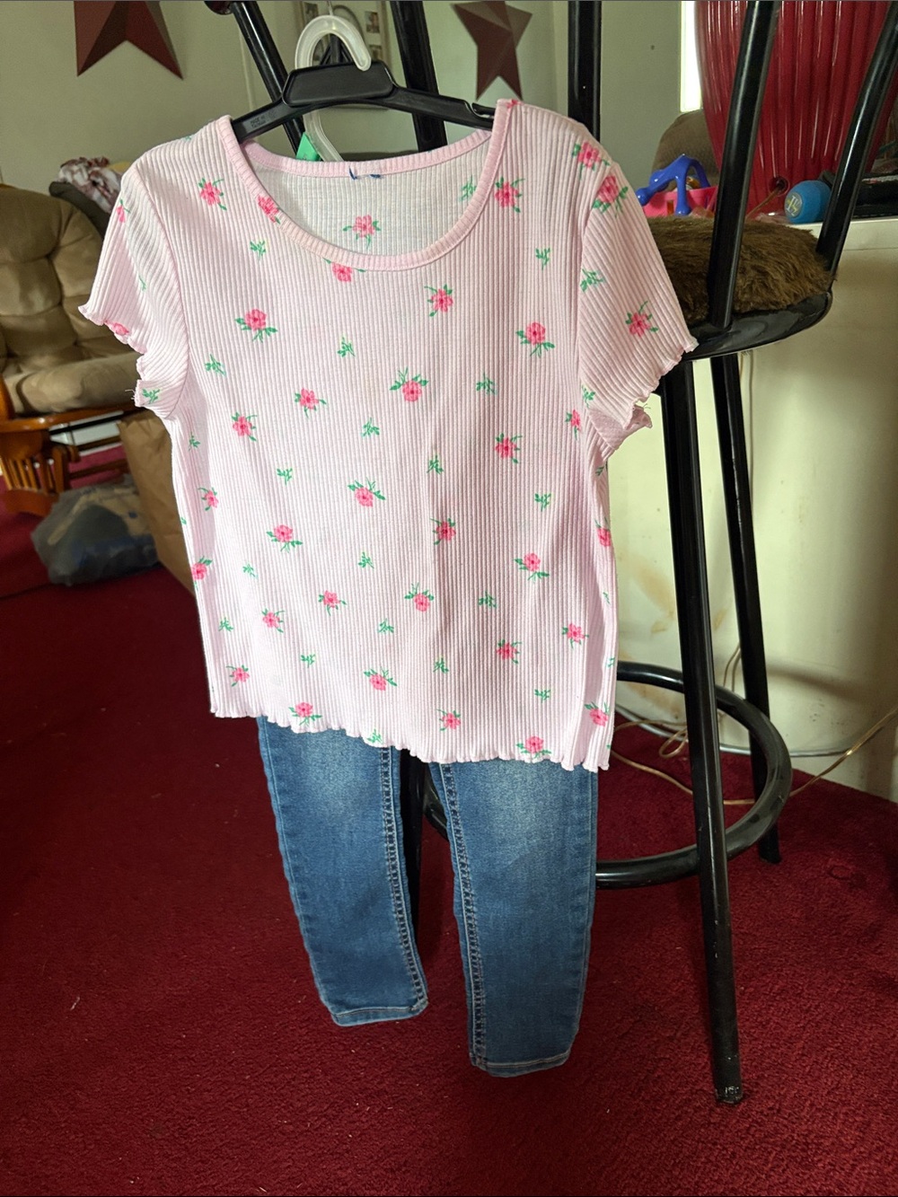 Imperial Star Pink Ribbed Tee with Rose Print